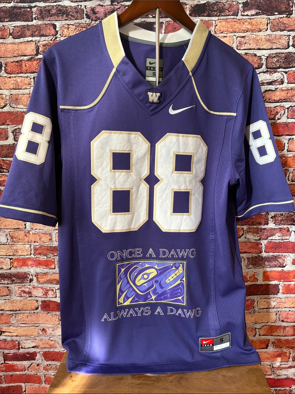 Nike Purple, Gold Tribal Art UW Football Jersey #88 Once A Dawg Unisex Small